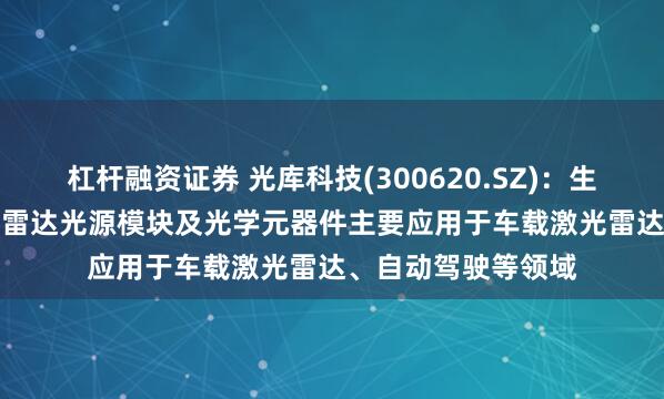 杠杆融资证券 光库科技(300620.SZ)：生产的1550nm激光雷达光源模块及光学元器件主要应用于车载激光雷达、自动驾驶等领域